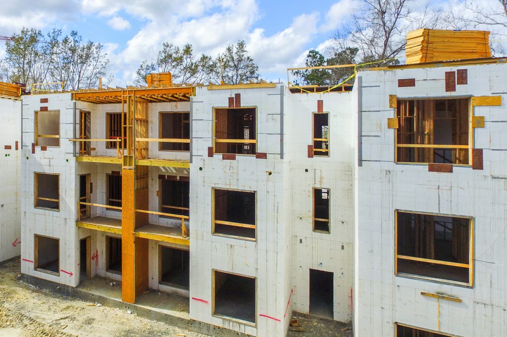 Amvic™ ICF exterior walls under construction at the 17 South Apartments multifamily development