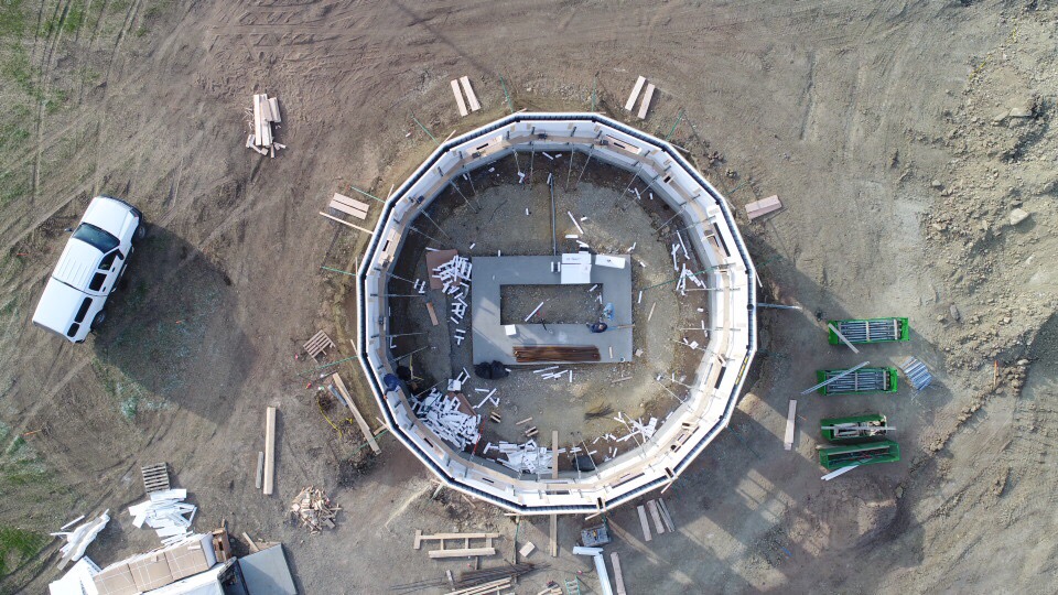 Aerial view of Amvic ICF being used during construction of Native American housing