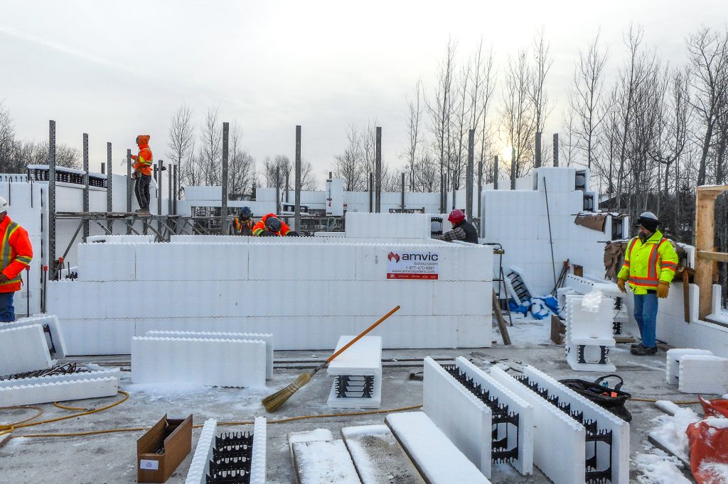 Amvic™ ICF blocks being installed for a multi-storey apartment building at Ontario Finnish Rest Home