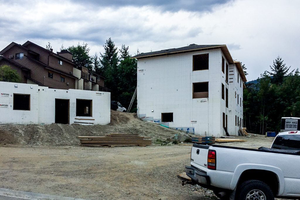 Orchard Park Terrace multifamily buildings under construction with Amvic™ ICF exterior walls in Salmon Arm, British Columbia.